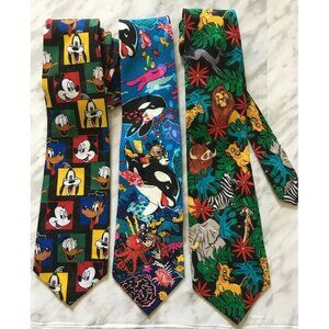 Men's Ties Lot Of 3 Disney Themed Silk Polyester Classic Style Korea USA
